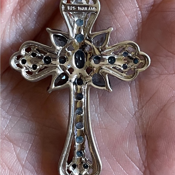 London Blue Topaz 925 Silver 2” Cross Necklace with Adjustable Chain EUC - Picture 4 of 11
